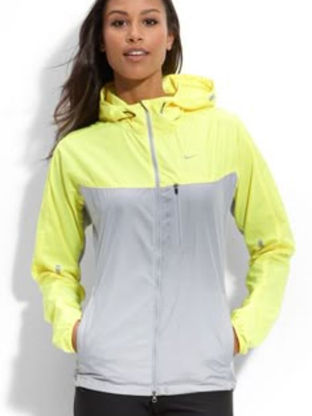 Nike Running Jacket Women’s S Yellow Gray Zip Hooded Reflectors